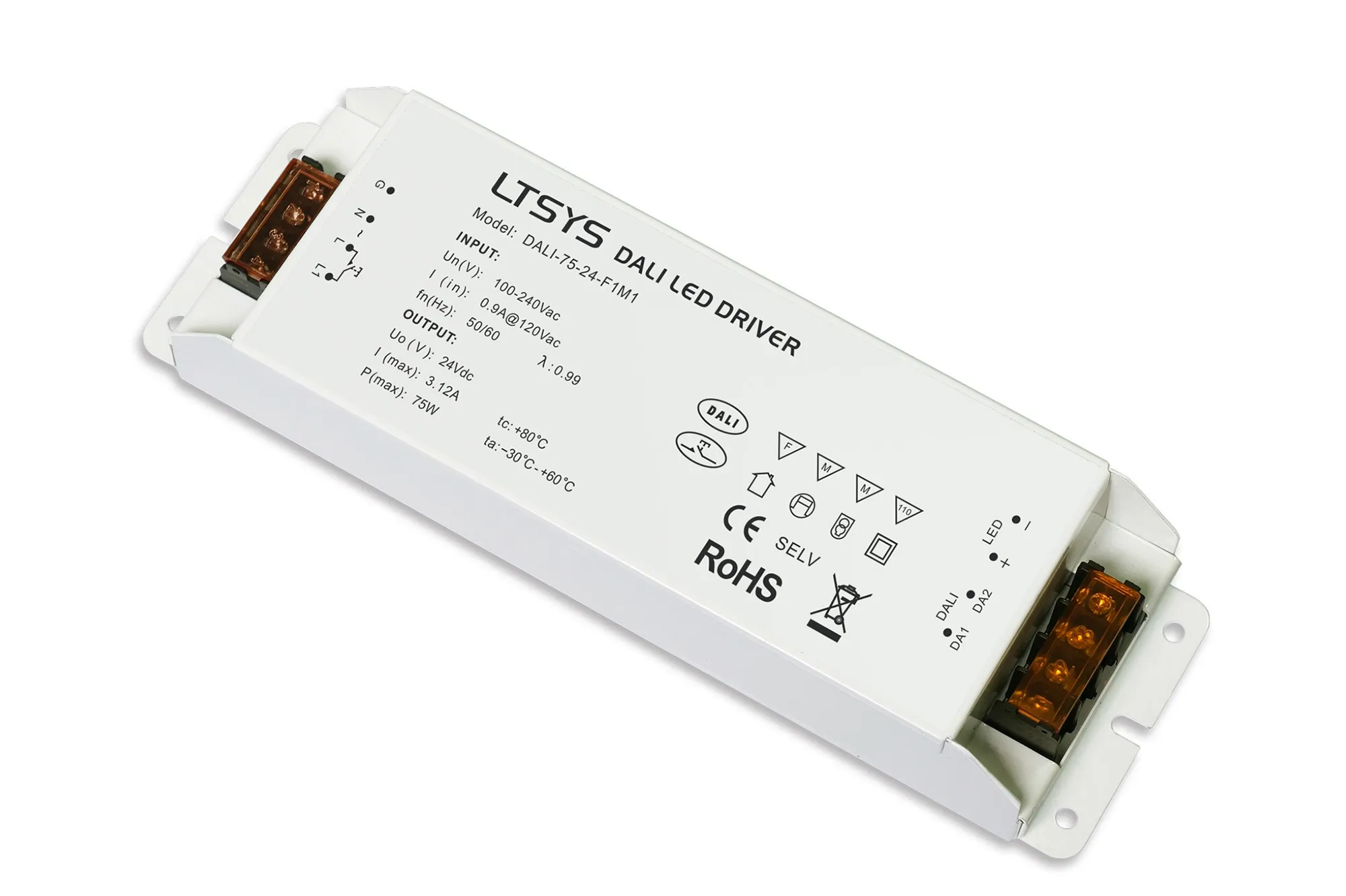 DALI-75-24-F1M1  Push Dim PWM 75W Voltage Dimmable Driver 12V